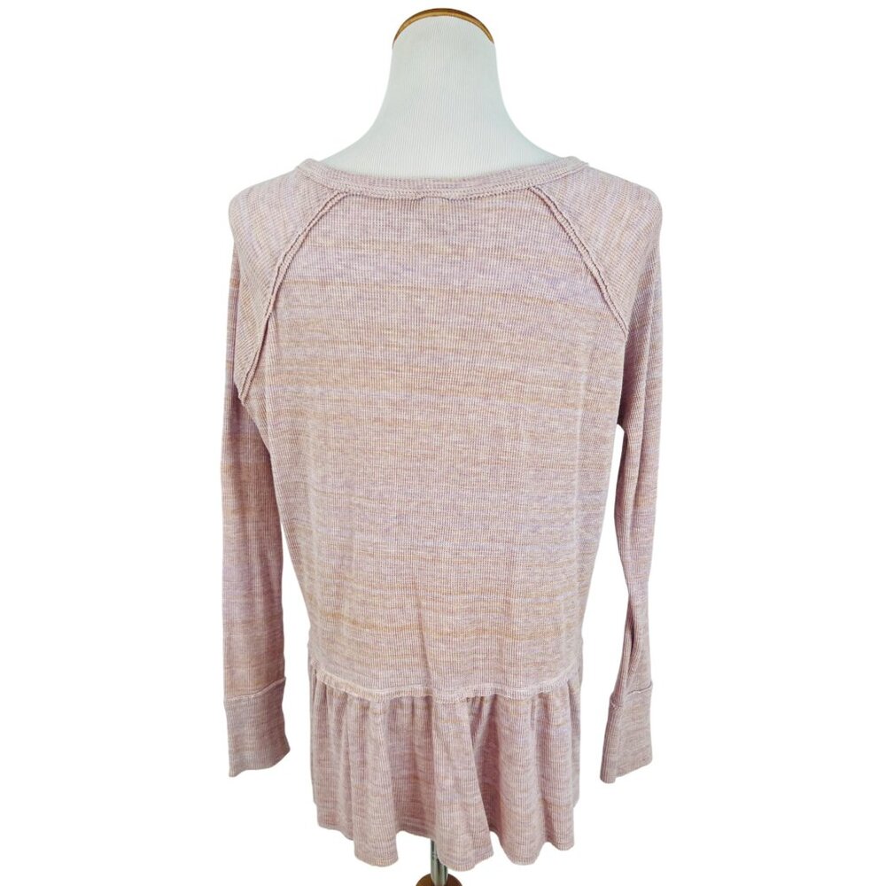 Free People Casual Boho Waffle-Knit Long Sleeve Lavender Ruffled Hem Flowy Top - Picture 10 of 16